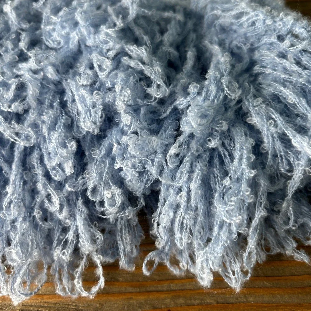 MUSERA Women Baby Blue Knit‎ Fringe Mini Skirt Shaggy Textured Size Small NWT
